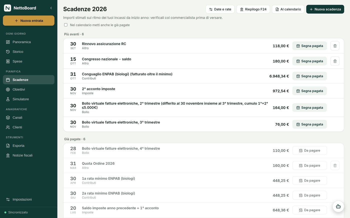 Scadenze fiscali dell'anno in NettoBoard